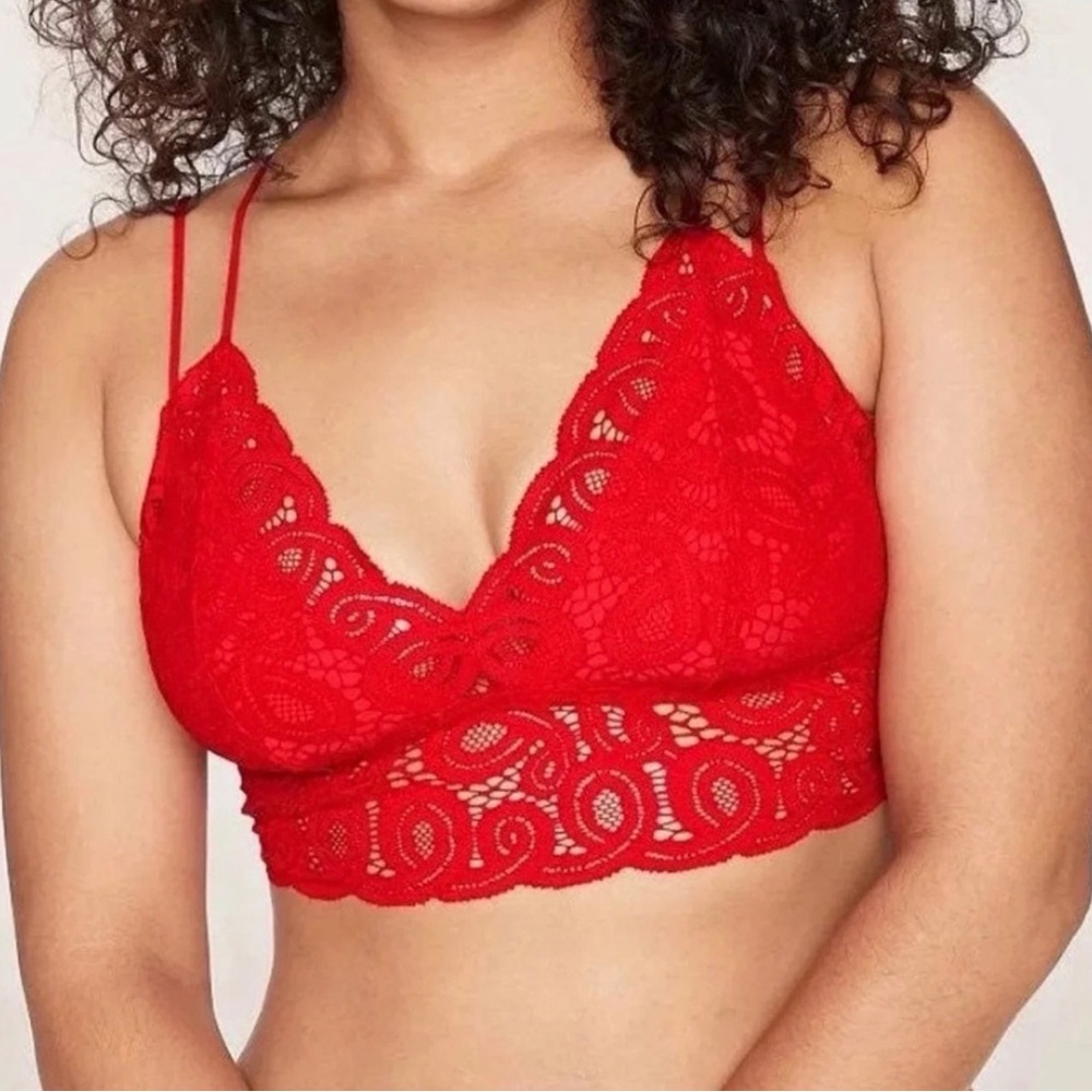 PINK Victoria's Secret Red Lace Longline Bralette Strappy Back Size S